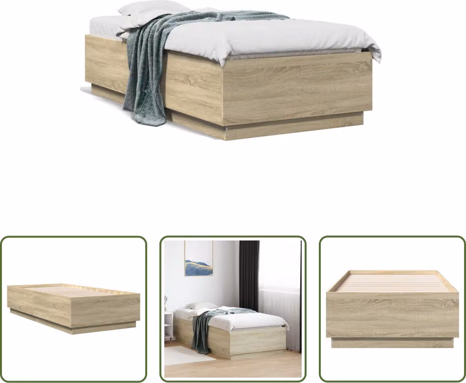 The Living Store Struttura per letto in rovere Sonoma 75x190 cm Materiale a base di legno