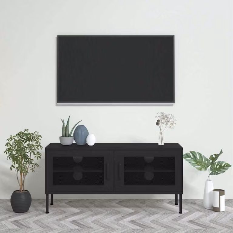 Mobile TV vidaXL Nero in Metallo L: 105 cm, P: 35 cm, H: 50 cm
