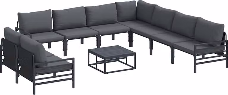 Set Divano da Giardino con cuscino 10 pcs Nero Acciaio