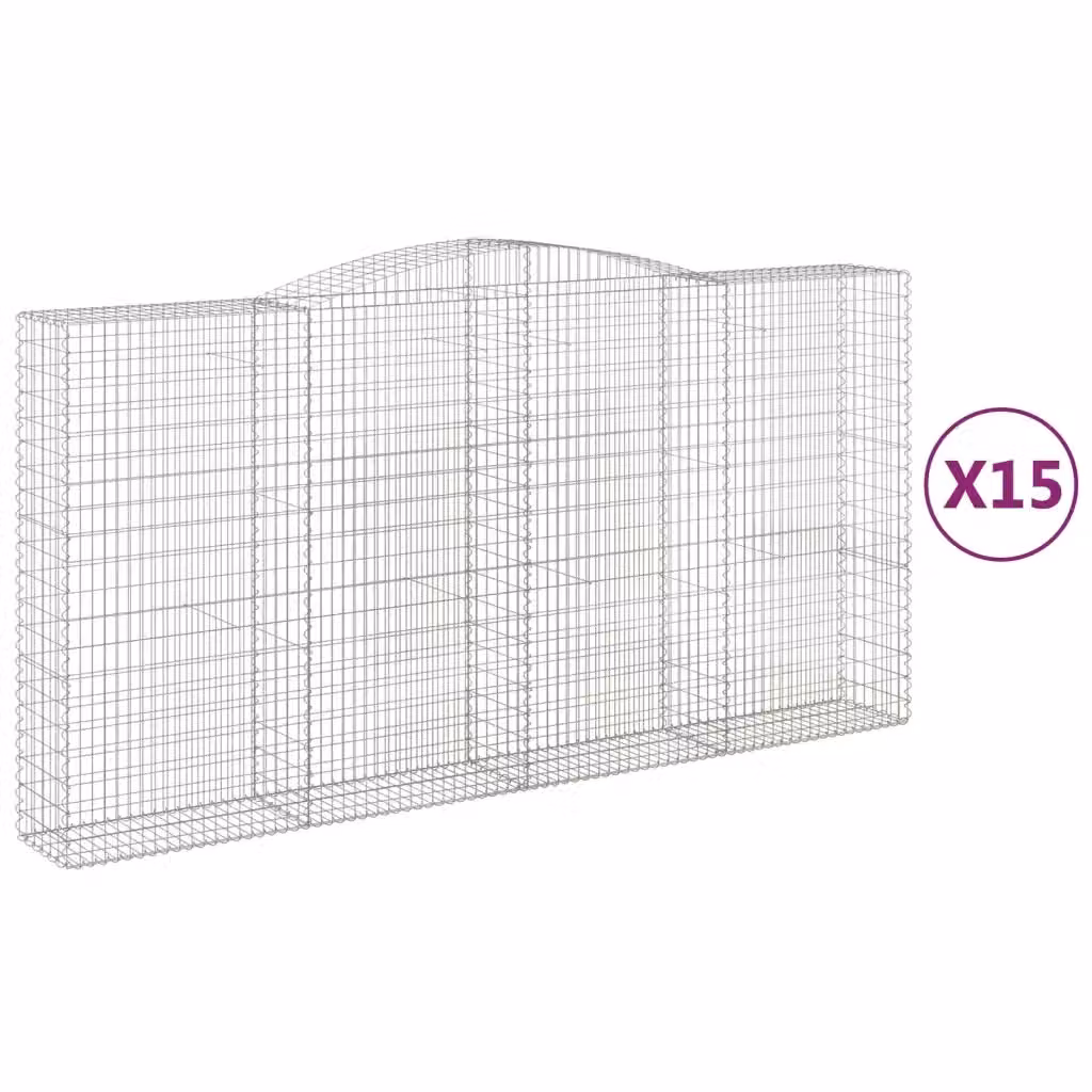 Set di 15 Cesti Gabbioni ad Arco vidaXL in Acciaio Zincato Argento L: 400 cm, P: 50 cm, H: 200-220 cm – 2