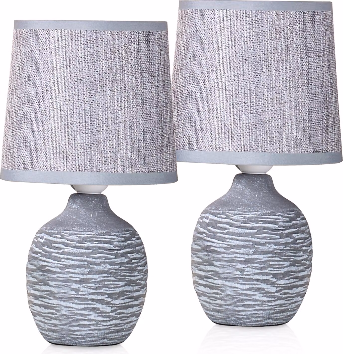 set di 2 lampade da tavolo o da comodino BRUBAKER 27 cm basi in Vetroceramica grigio pietra con struttura e paralumi in lino