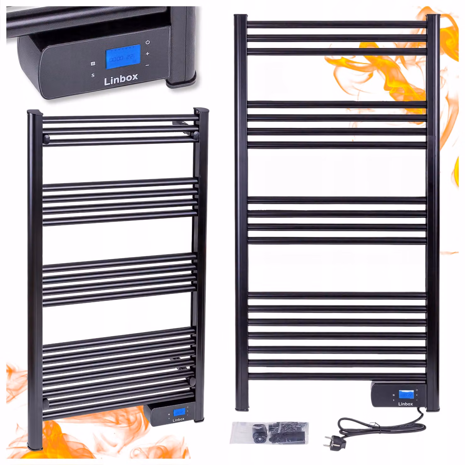 Riscaldatore elettrico da bagno, 500W, nero, con termostato LCD e protezione IP44