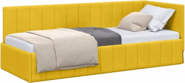 Letto singolo moderno in velluto giallo con struttura imbottita in legno, L/P/H: 200 x 80 x 140 cm