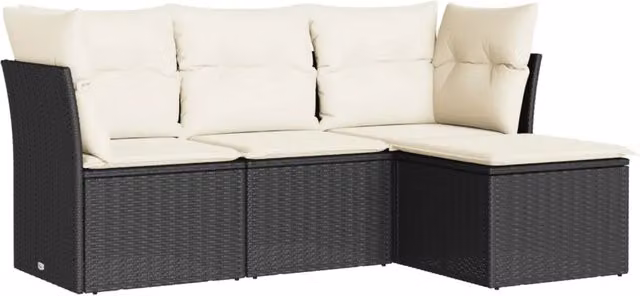 Set Salotto da Giardino Moderno a Forma di L con 4 Pezzi DESIGN IN, Colore Nero e Bianco, con Cuscini Inclusi e Struttura in Metallo e Polyrattan – 1