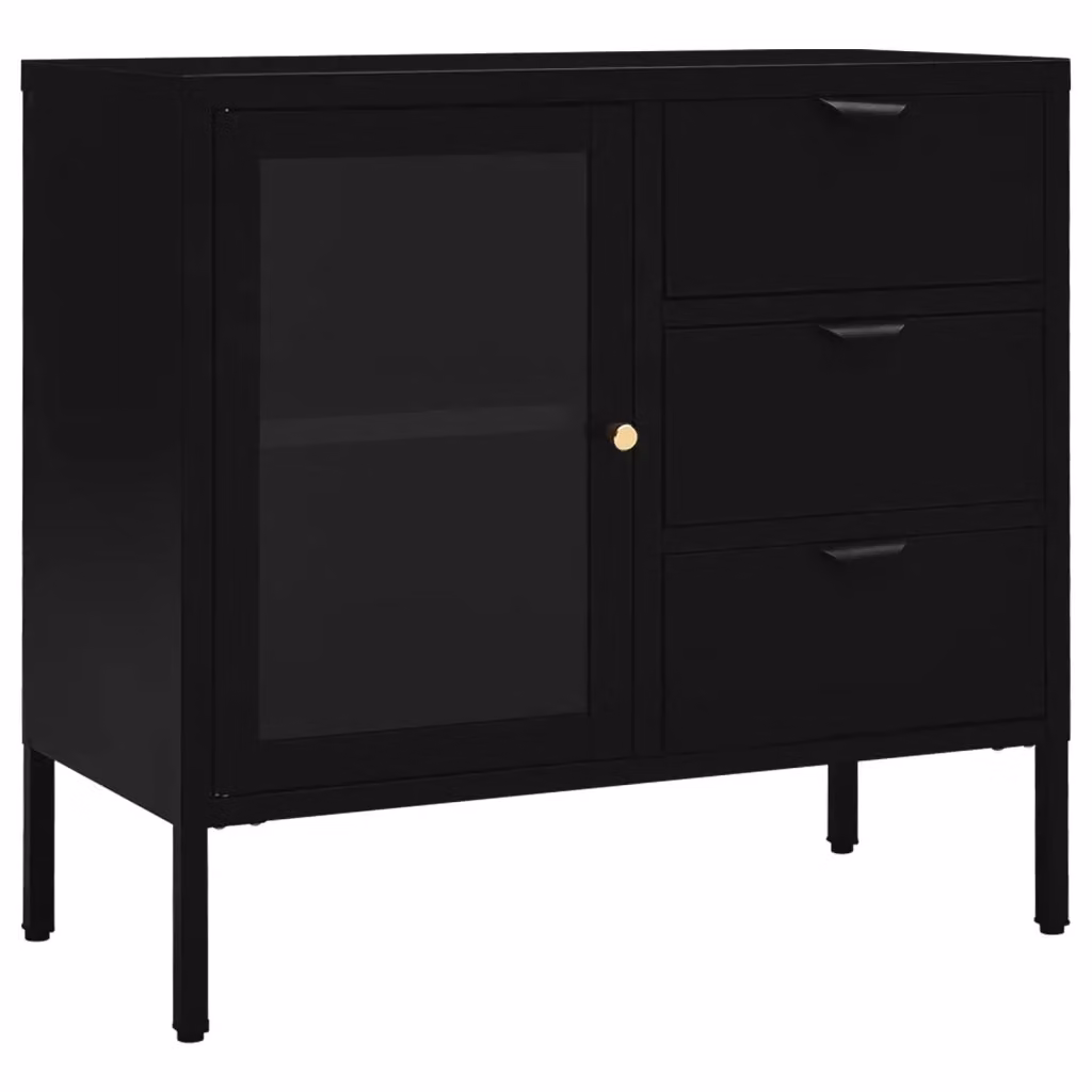 Credenza a parete vidaXL in metallo e vetro nero L 75 cm, P 20 cm, H 35 cm – 2