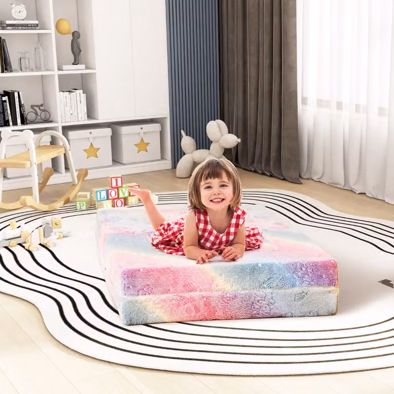 Poltrona per bambini Costway con cuscino, modello Unicorno Arcobaleno con fodera lavabile e effetto glow in the dark, multicolore rosa