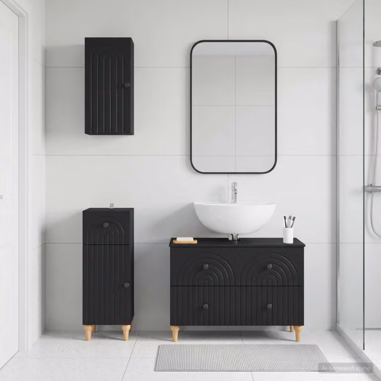 Set di mobili da bagno vidaXL ALKMAAR in 3 pezzi nero opaco con base lavabo e pensili sospesi