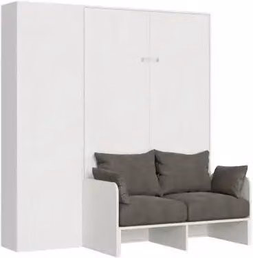 Letto matrimoniale a scomparsa Kentaro Itamoby con divano e colonna, bianco frassino e grigio, L/P: 140 x 190 cm