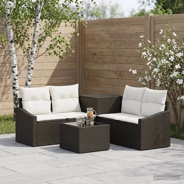 Set di divani 6 pz Nero e Bianco Crema 55 x 55 x 37 cm 3447284