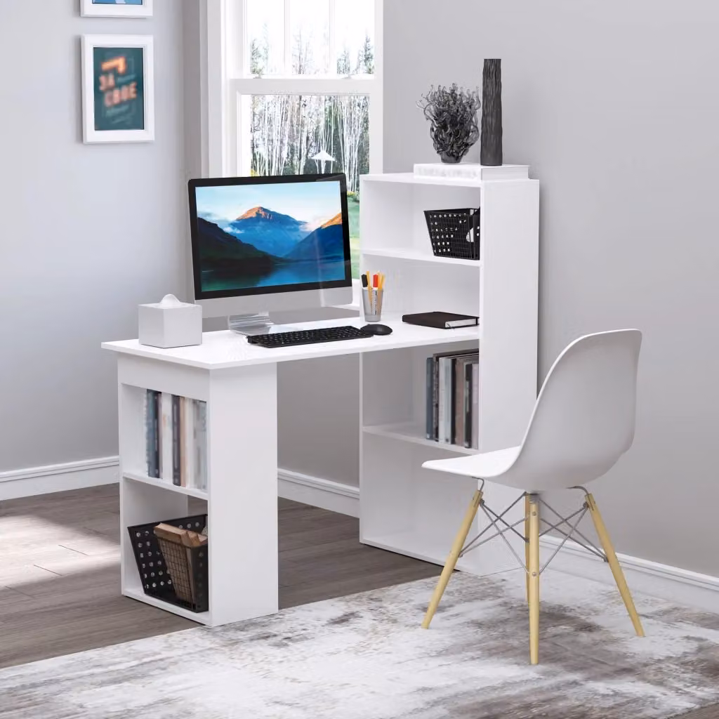 EasyComfort Scrivania Computer con Libreria Salvaspazio per Ufficio e Studio, L: 120 cm, P: 55 cm, H: 120 cm, Bianco – 2