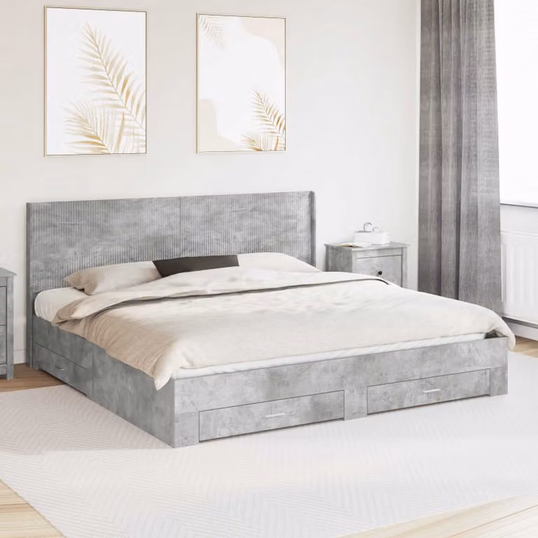 Struttura letto con contenitore e testata vidaXL in legno ingegnerizzato Grigio, L/P/H: 200 x 200 x 140 cm