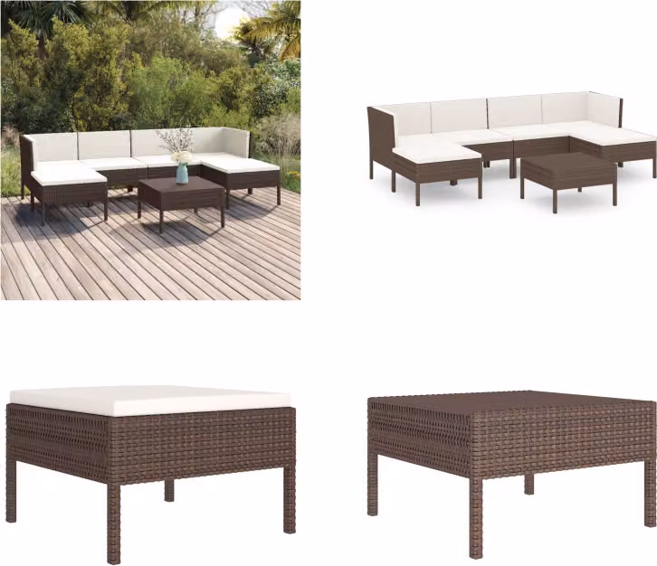 vidaXL set salotto da giardino 7 pezzi con cuscini in poly rattan marrone - Set divano da giardino - Set divano da giardino - Set divano da giardino - Set divano da giardino