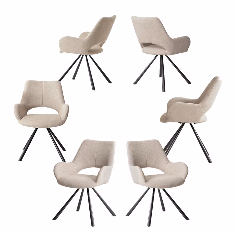 Meubles Cosy - Set da 6 sedie da pranzo in stile scandinavo con braccioli in tessuto beige - BETH