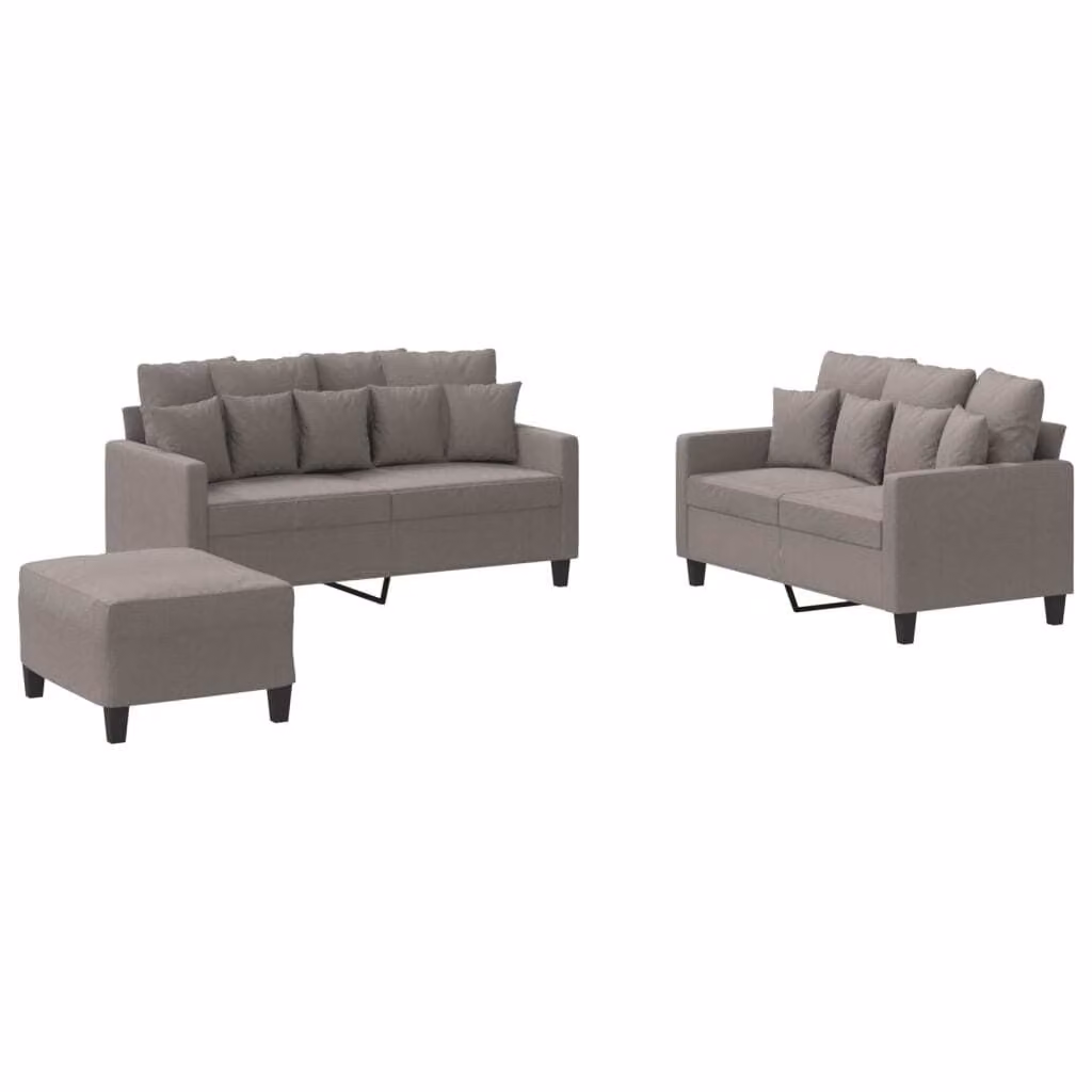 Set di Divani 3 pz con Cuscini Tortora in Tessuto