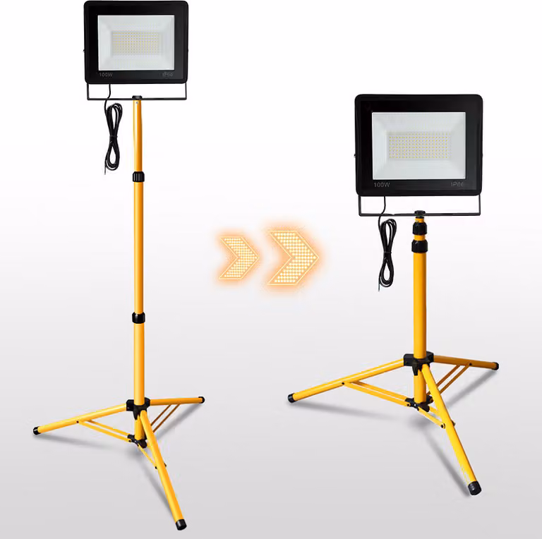 Clanmacy Faro da cantiere a LED 100W Faro a LED con treppiede Faro da esterno IP74 Faro impermeabile Faro da lavoro Bianco caldo