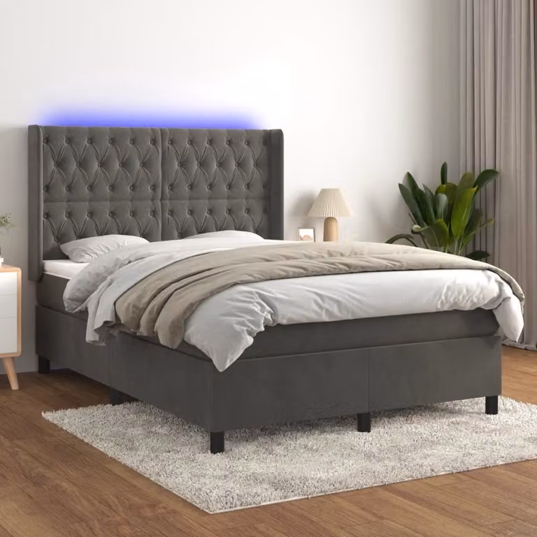 Maison Exclusive - Letto a Molle con Materasso e LED Grigio Scuro 140x200 cm