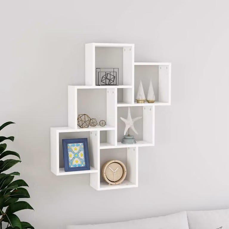 Scaffale a Parete Moderno vidaXL Bianco in Legno e MDF con Design a Cubo e Finitura Opaca L: 93 cm, H: 78 cm, P: 15 cm