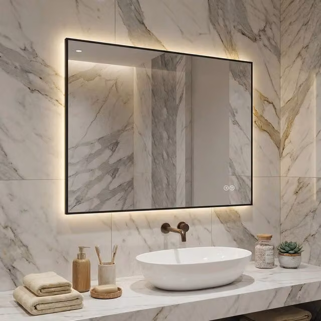 Specchio da Bagno Retroilluminato 60x80 cm con Cornice in Alluminio, Anti-Appannamento, LED Dimmerabile con 3 Colorazioni Luce e Funzione Memory, Vetro Argento 5 mm Senza Rame