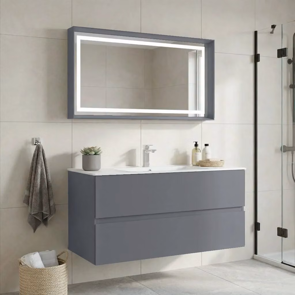 Set mobile lavabo con specchio Nest 121 v2 di HANAH HOME, Grigio opaco, L 121 x P 51 x H 55 cm – 2