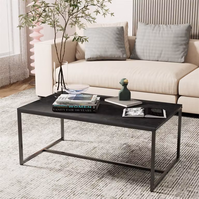 WISFOR tavolino 100x60x43cm tavolino in marmo tavolino laterale design tavolino rettangolare con struttura in metallo, grigio scuro