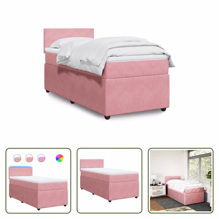 The Living Store Letto a molle con materasso Rosa 80x200 cm Velluto