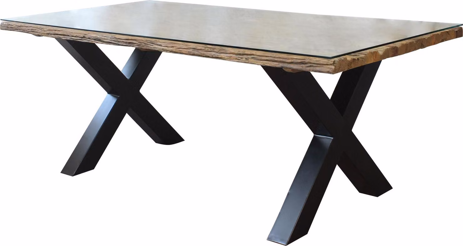 Milani Home - tavolo da pranzo fisso 200 x 100 x 77 cm, legno riciclato e vetro temperato, piano materico