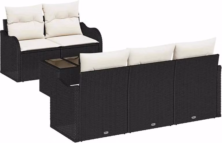 Set Divano da Giardino Nero polyrattan