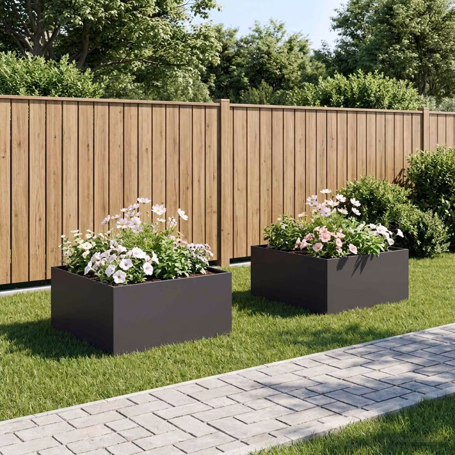 Set di 2 vasi da giardino vidaXL in metallo nero L 80 x P 80 x H 40 cm