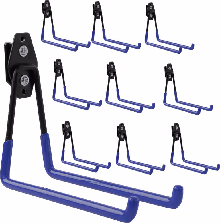 Set di 10 ganci portautensili BOTLE per sistema di valigette Qbrick per utensili elettrici, forma diritta 19 cm, stabili con rivestimento in PVC, per garage, capanni, ganci per scale e pale, ganci doppi, portata fino a 25 kg