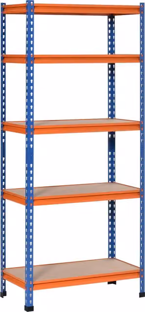 Scaffale da garage HOMCOM in metallo e MDF con 5 livelli regolabili, capacità 1500 kg, blu e arancione, L 80 cm x P 40 cm x H 182 cm