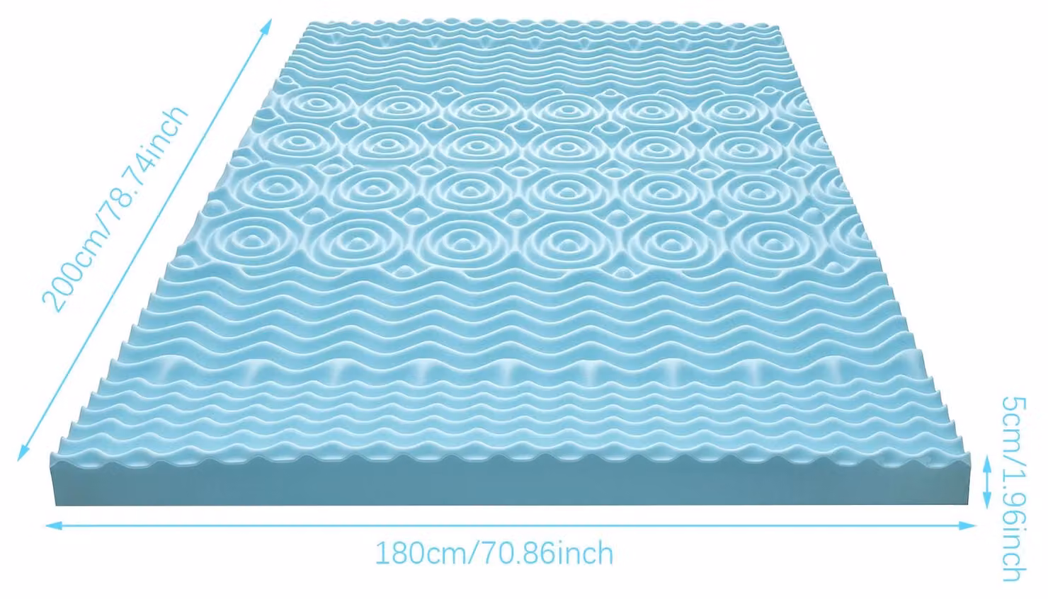 Materassi in memory foam – Topper con gel refrigerante – Rivestimento removibile – Design ergonomico a 5 zone – Traspirante e che favorisce l'evaporazione dell'umidità – Allevia la pressione – 180 x 200 x 5 cm