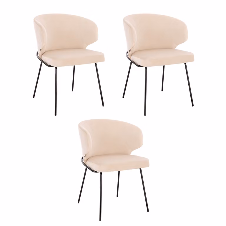 Home Deluxe - Sedia imbottita AMARA- 3 pezzi, colore: beige velluto - imbottitura morbida, carico massimo 120 kg I Sedia da cucina Sedie da pranzo Sedie da pranzo