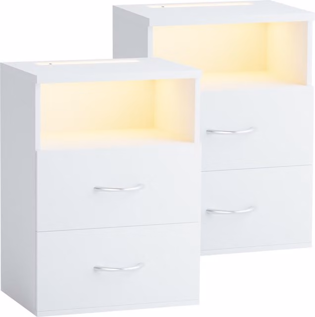 Set di 2 comodini moderni Casaria in MDF bianco lucido L 55 cm x P 40 cm x H 28 cm