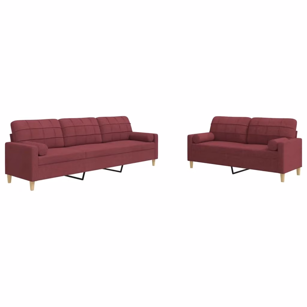Set di 2 divani moderni vidaXL in tessuto rosso con cuscini decorativi e struttura in metallo per il tuo soggiorno – 2