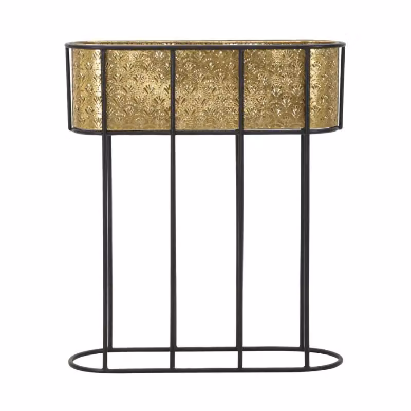 Portavasi Ovale Mauro Ferretti in Metallo, Disponibile in Oro o Nero, L: 60 cm, P: 20 cm, H: 70 cm – 2
