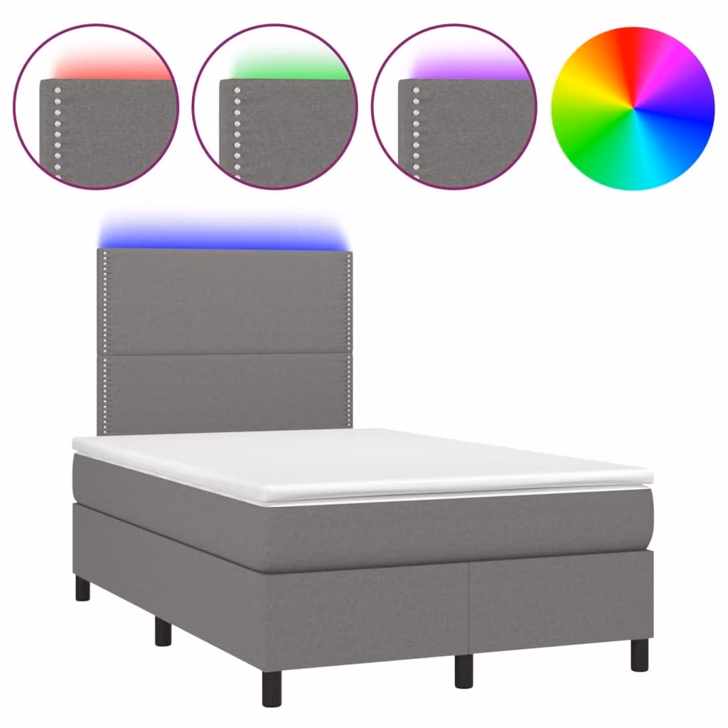 Letto a Molle Materasso e LED Grigio Scuro 120x190cm in Tessuto