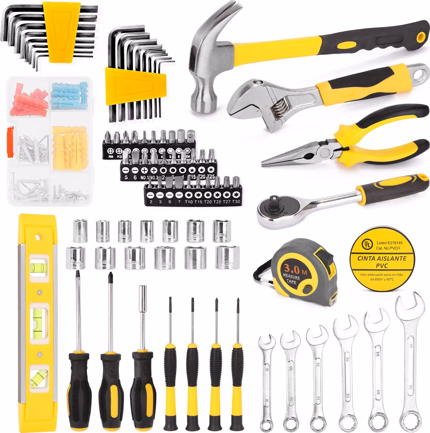Set di utensili da 108 pezzi, ferramenta domestica, utensili manuali, combinazione, set di riparazione auto, scatola