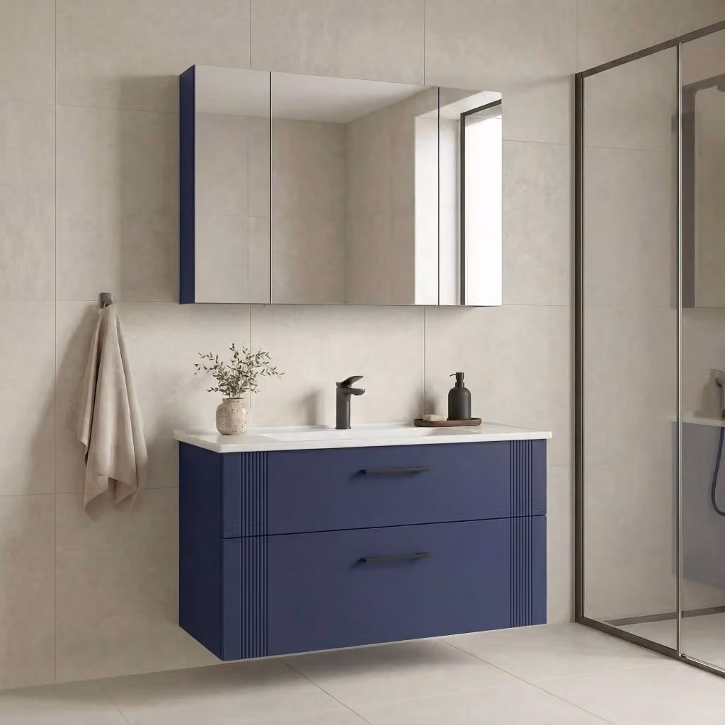 Set mobile lavabo con specchio Bari 100 v2 HANAH HOME Blu navy opaco L: 100 cm, P: 45 cm, H: 55 cm – 2