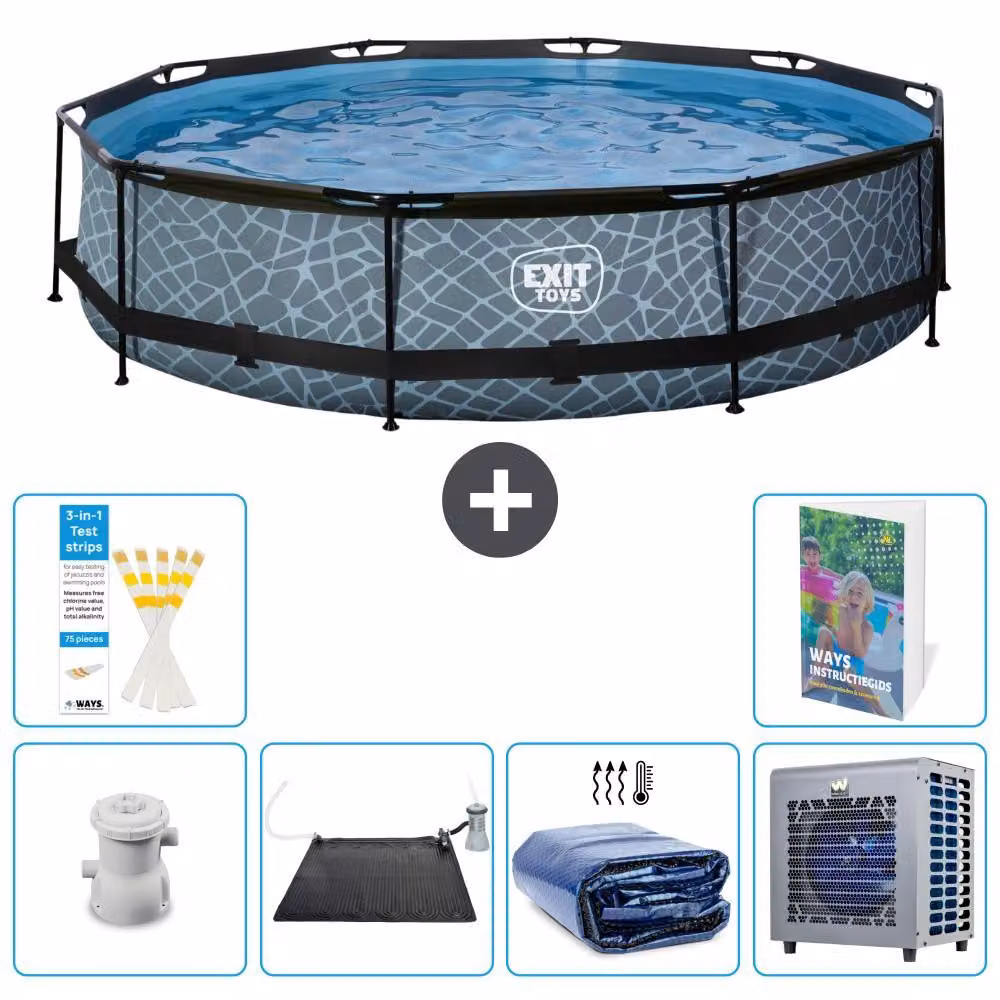 Piscina a sfioro "Exit Pool Rund" - Design effetto pietra - 360x76 cm - 5 pezzi - Modello S216