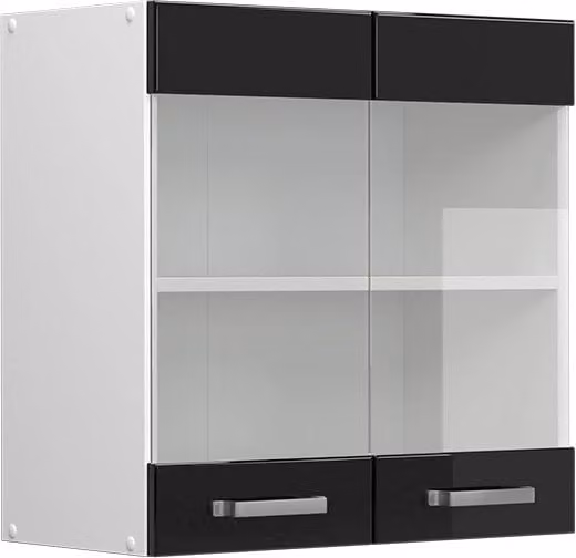 Pensile da cucina moderno Vicco R-Line con ante in vetro, Nero lucido e Bianco, L: 60 cm – 1