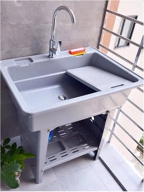 Wastafel Indipendente con Grifi per Interno e Esterno - Ideale per Giardino e Garages