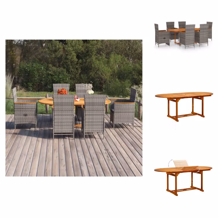 vidaXL set da pranzo da giardino 7 pezzi in rattan grigio - Set di mobili da giardino
