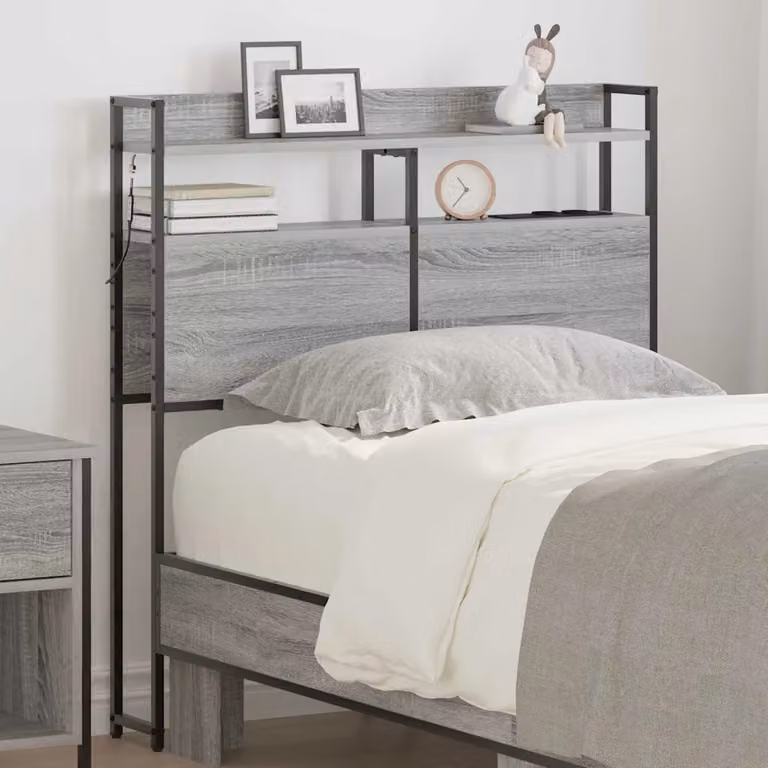 Testata letto con contenitore vidaXL Grigio sonno con illuminazione integrata e porta USB