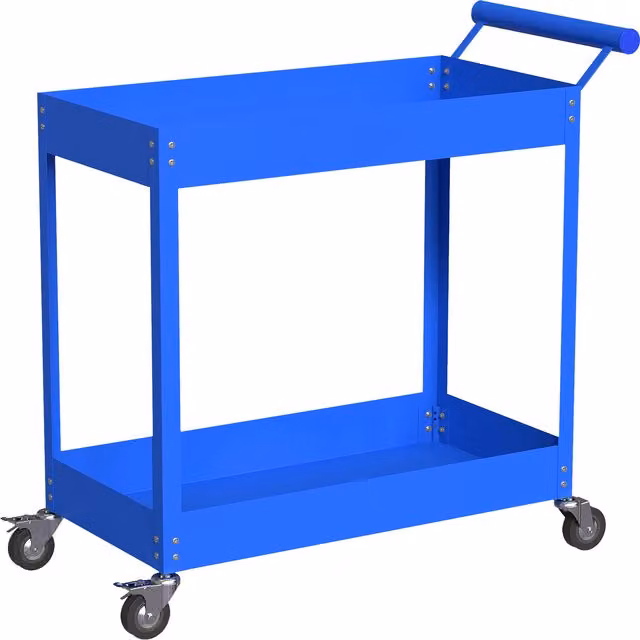 Carrello da Officina DURHAND a 2 Livelli con Maniglia Laterale e Ruote Bloccabili, Blu, L 84,5 cm x P 38 cm x H 84 cm