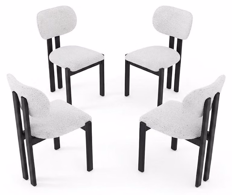 4 sedie moderne, bianche, dal design elegante, ideali per la sala da pranzo, confortevoli e raffinate