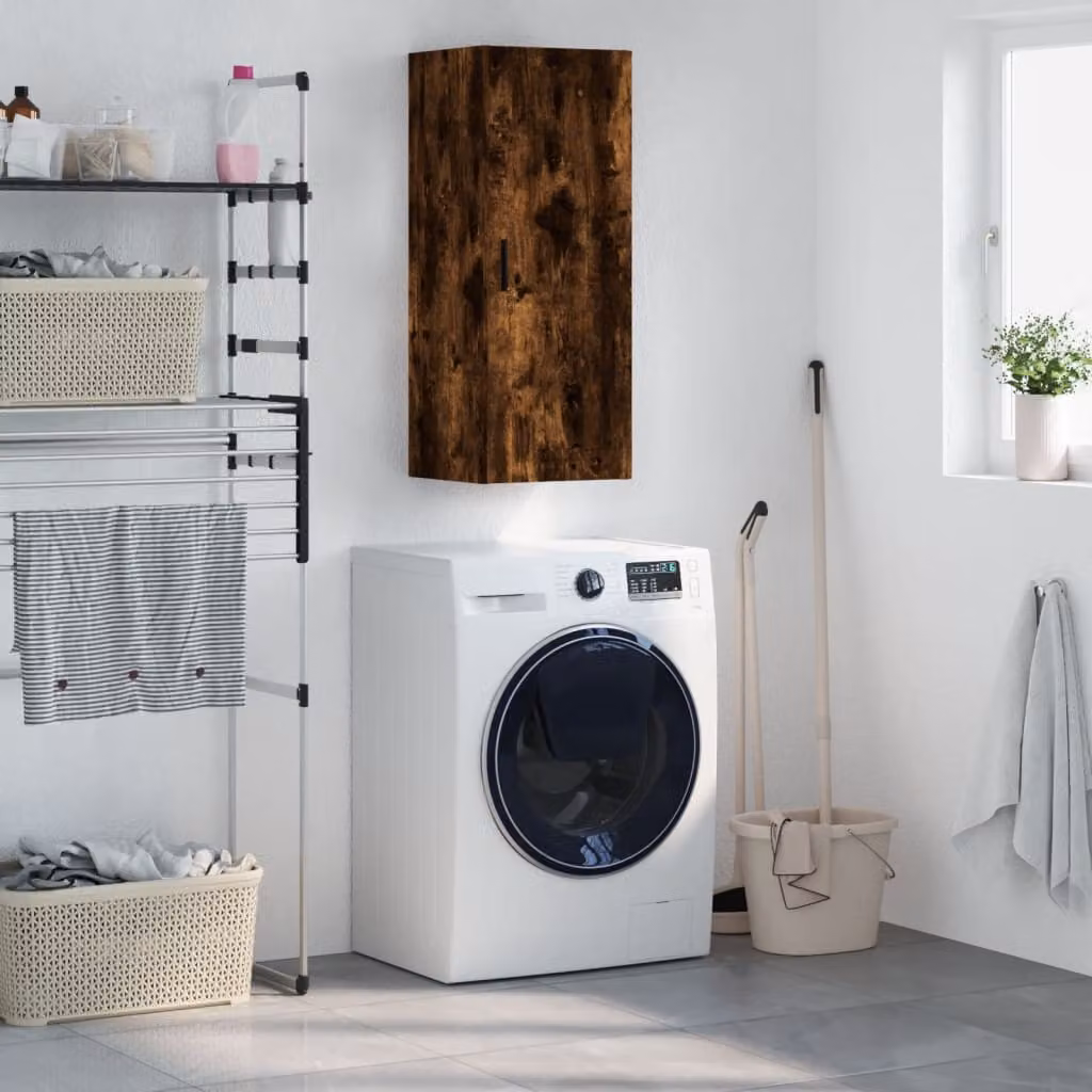 Mobile a parete vidaXL in rovere fumo con ante a battente, L 34,5 cm x P 34 cm x H 90 cm