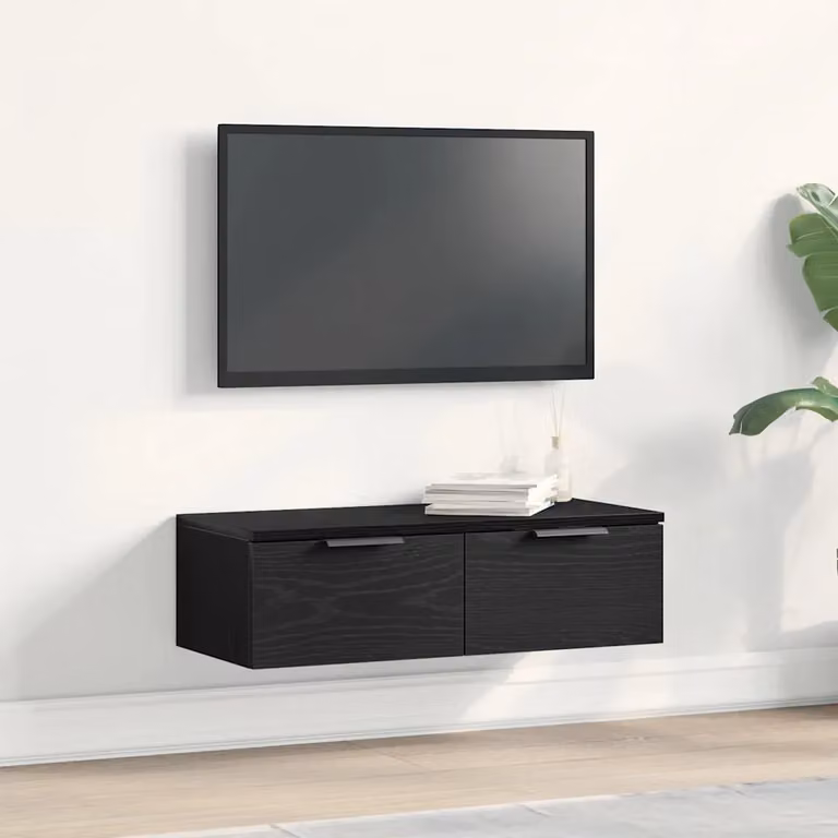 vidaXL Armadietto a muro con cassetto e ripiani in stile minimalista, Nero Opaco, L 68 x P 30 x H 20 cm