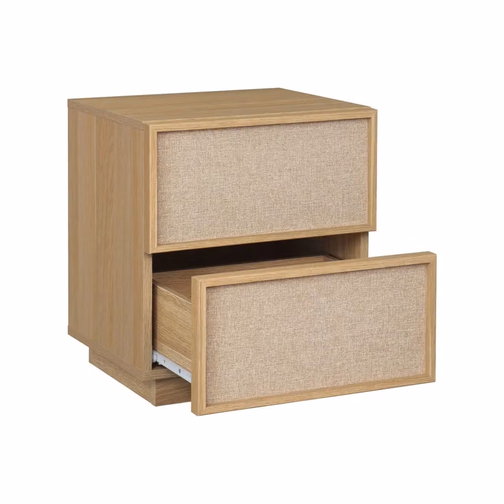 Set di 2 comodini moderni SWEEEK in legno e tessuto beige con 2 cassetti L/P/H: 42 x 48 cm – 2
