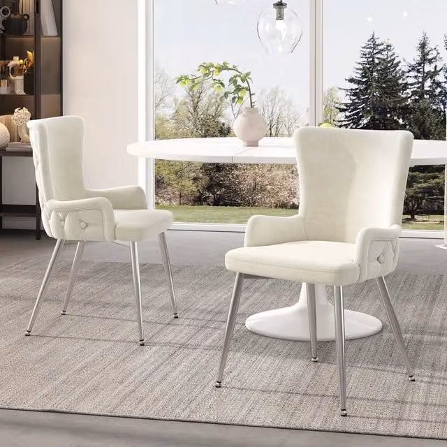 Sedie da Pranzo in Velluto, Set 2 Pezzi ¨C Xylo ¨C Beige, Gambe in Metallo