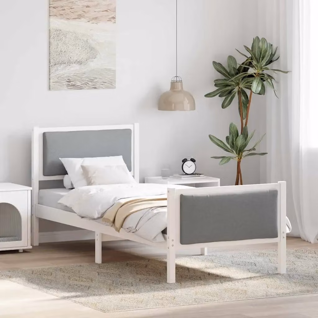 Letto singolo moderno in tessuto grigio con struttura in legno di pino L/P/H: 190 x 80 x 85,5 cm – 2